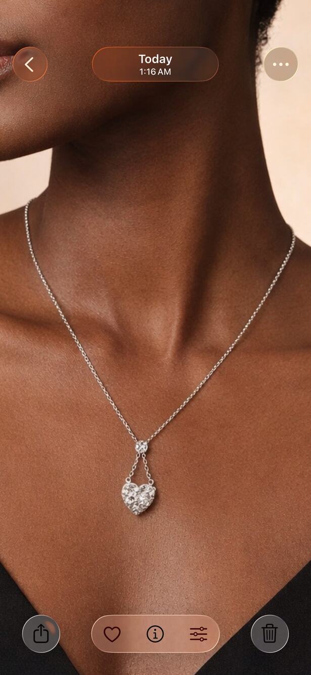 Vintage Piscitelli Pave Heart Pendant Necklace 20” Signed